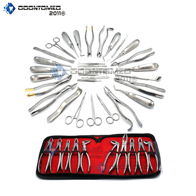 32 Pcs Oral Dental Surgery Elevators Forceps Set + 10 Extracting Forceps Kit