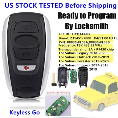 Used OEM Subaru Factory Smart Key Fob – HYQ14AHK – Fits Ascent, BRZ, Crosstrek, Forester – 434MHz