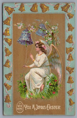 1909 Antique Easter Greetings Angel & Flowers Highland Park Ill  #2023