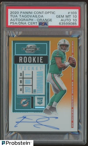 2020 Contenders Optic Orange Ticket Tua Tagovailoa RC /50 PSA 10 PSA/DNA AUTO 10