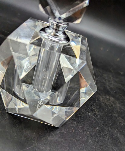 Vintage Oleg Cassini Clear Crystal Perfume Bottle Stopper Signed Faceted - Picture 4 of 13