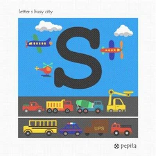Letter S Busy City Needlepoint Kit or Canvas