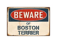 Beware Of Boston Terrier 8" x 12" Vintage Aluminum Retro Metal Sign VS071