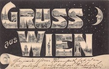 L416 Austria Gruss aus Wien by night humanized moon vintage postcard