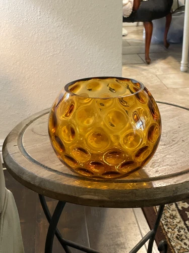 Vintage Fenton vase Hand Blown Amber Overlay Coin+Dot+Ivy+Ball+Vase