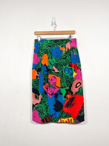 Louis Feraud Andy Warhol Skirt Fits UK 12 Vintage Silk Pencil Pop Art 30" Waist