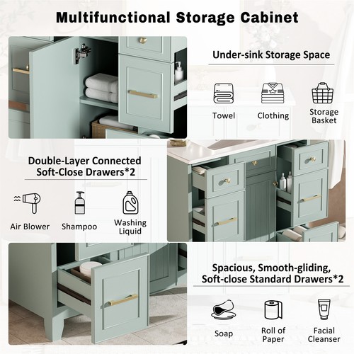 36-Inch Wood Bathroom Vanity with Ceramic Sink Adjustable Shelf Soft-Close Doors - Picture 5 of 15