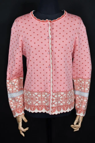 OLEANA Espeland Silk Wool Dots Sweater Cardigan Pink  Women's  L