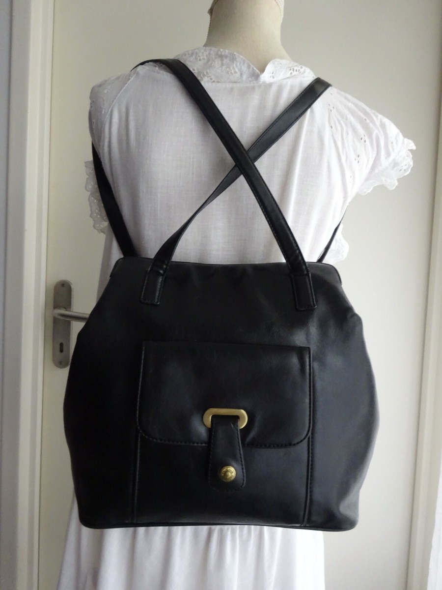 DUO LYNX SUPERBE SAC EN CUIR VERITABLE COULEUR NOIR TRES BON ETAT