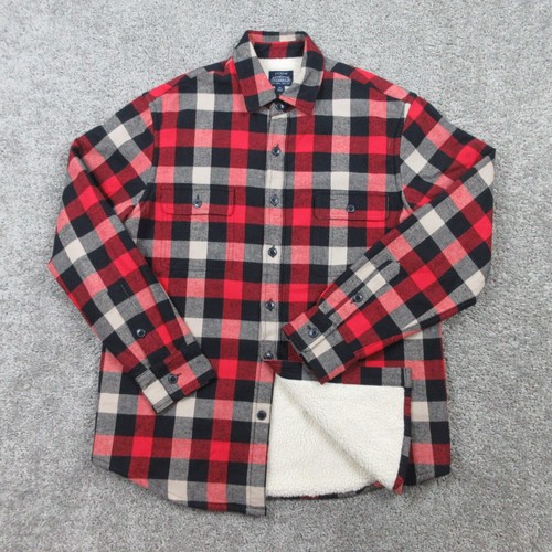 J Crew Jackets Herren Medium rot kariert Flanell Sherpa gefüttert Shacket Mantel Outdoor