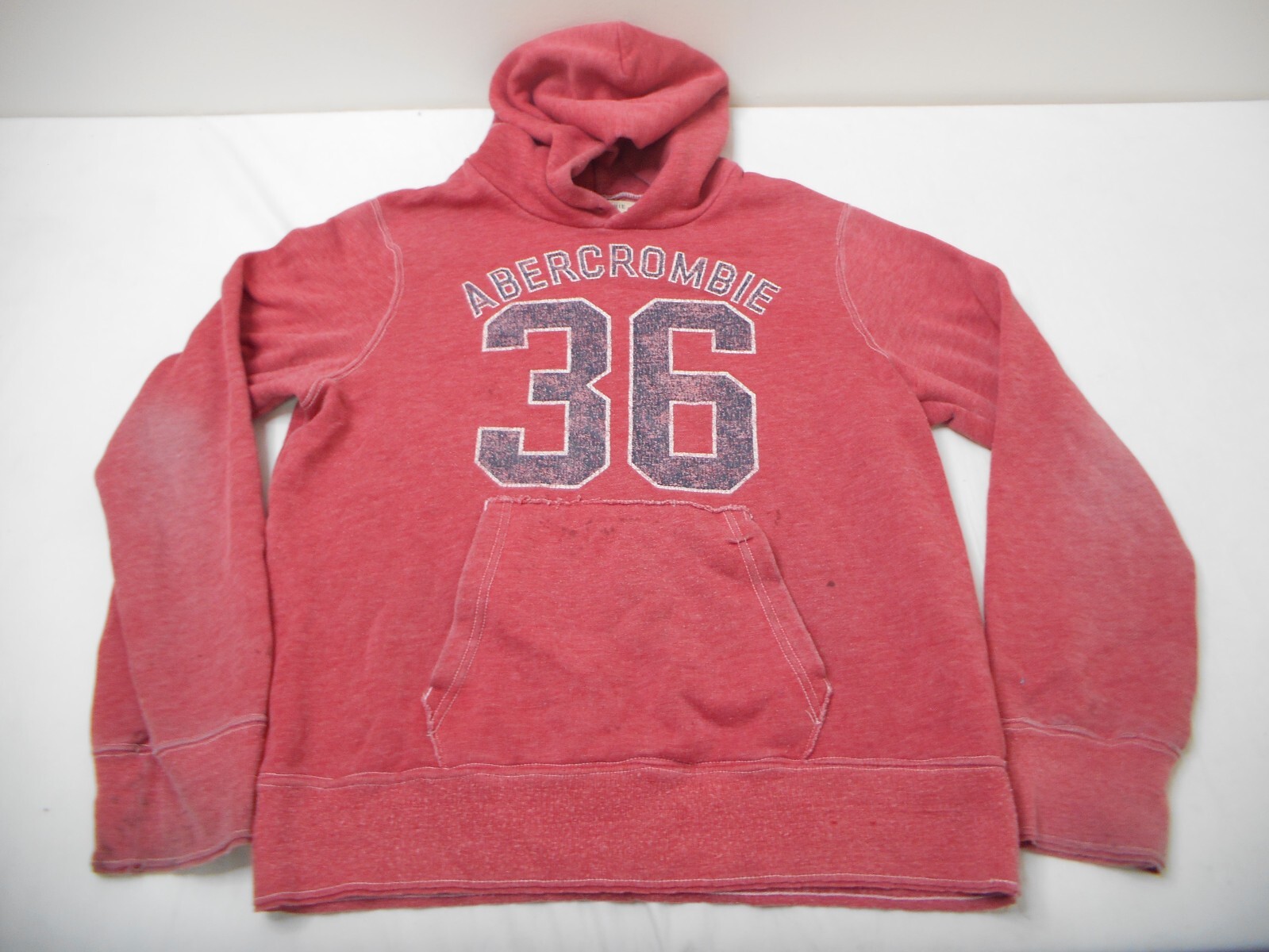 Vintage Y2K Abercrombie & Fitch Red Hoodie Sweatshirt Spell Out 36 Faded Small