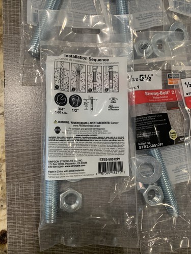 8 Pcs Simpson Strong Tie Strong-Bolt Wedge Anchor, 1/2 x 5-1/2-In - STB2-50512P1 - Picture 3 of 6