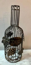 Antique Brass Finish Metal Bottle Shape Grapevine Wine Cork Holder