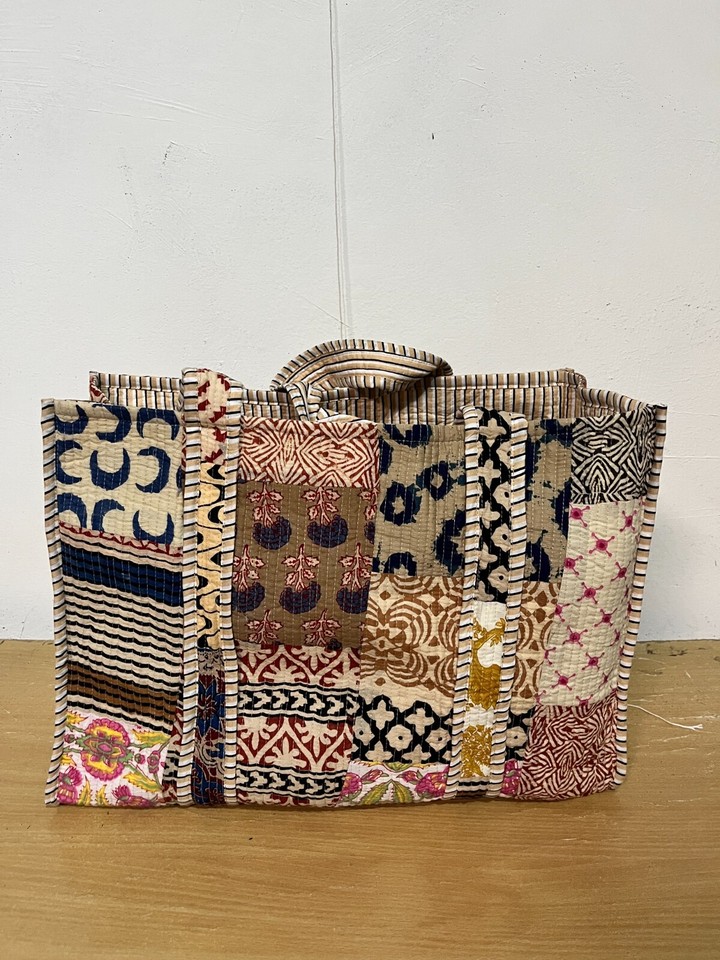 Beige - Handcrafted Quilted Cotton Hand Bag 84
