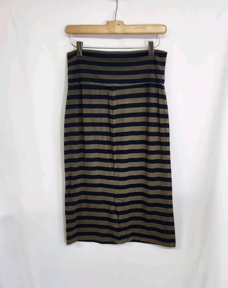 Espléndida Falda Lápiz Informal Azul Marino Verde Oliva Rayas Cintura Enrollada Talla Pequeña Foto 4 de 4