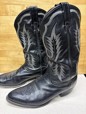 Vtg Tony Lama Men's 2914 Western Black Leather Cowboy Boots US 11 D Made In USA