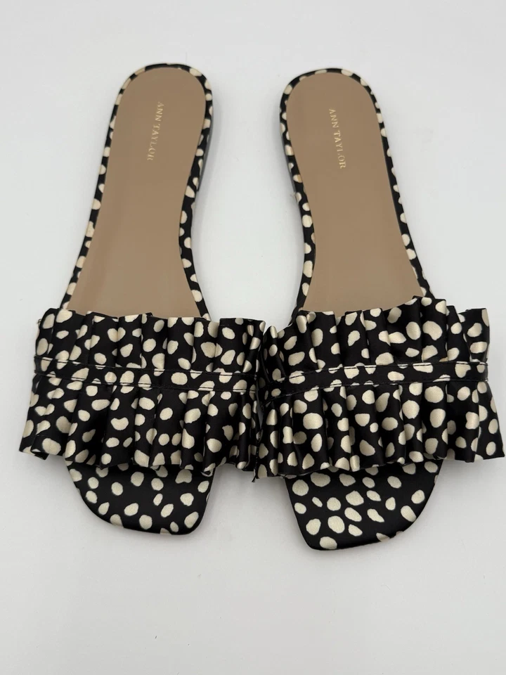 Ann Taylor Black & White Polka Dot Slides Women’s Size 10M - Image 3 of 4