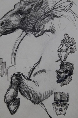 Horses and People | Drawing/Study | Painting by R. Fugger