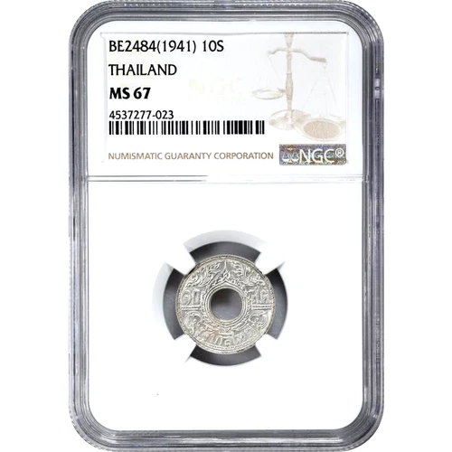 BE 2484 1941 Thailand 10 Satang, NGC MS 67,  KM-Y-56, Superb Example