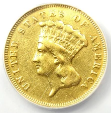 1878 Three Dollar Indian Gold Coin $3 - Certified ANACS XF40 Details (EF40)
