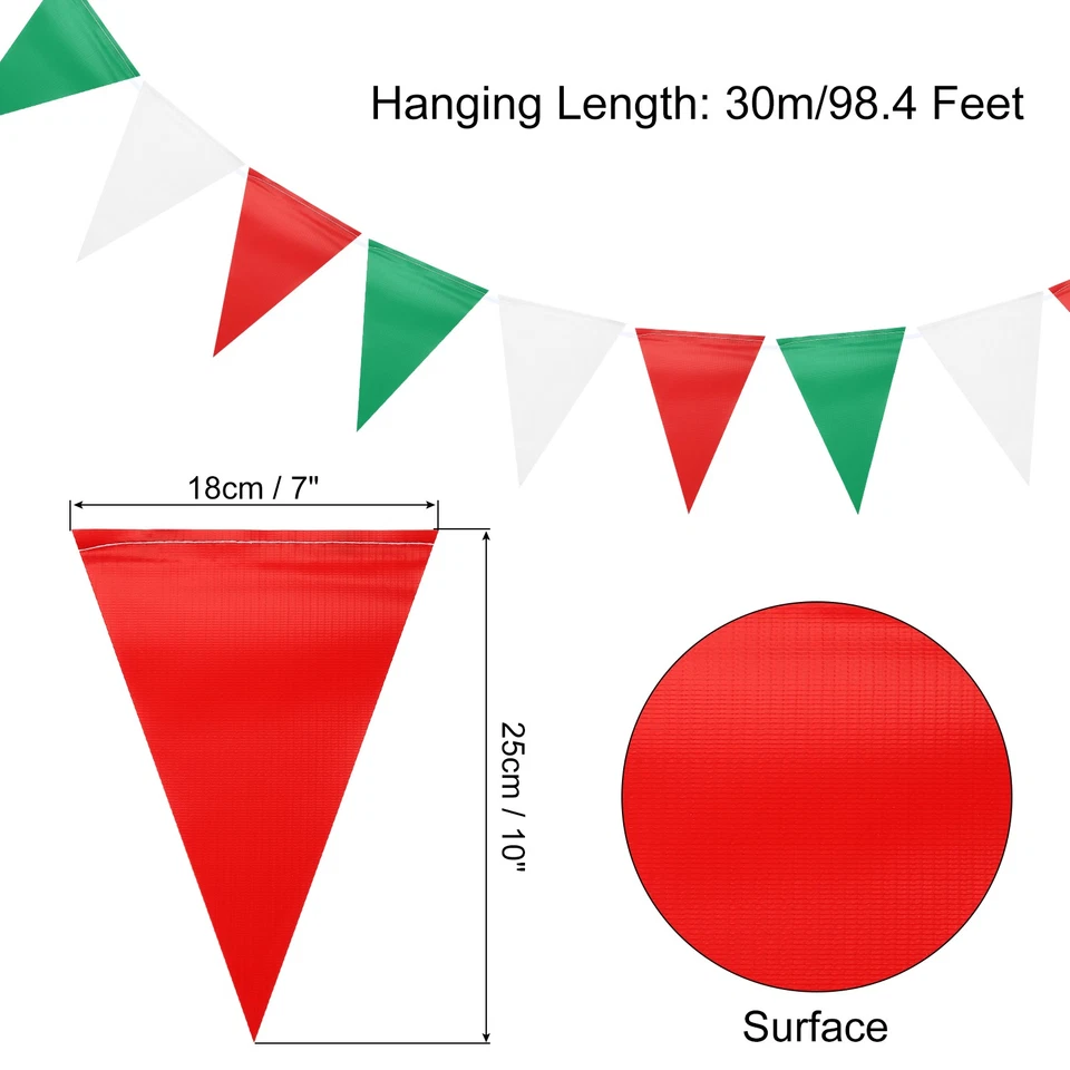 Banderas banderines de 98 pies blancas, rojas, verdes de 1 pieza Foto 2 de 4