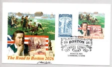 #6029 BOSTON 2026 OLD NORTH CHURCH STAMP + LABEL, FDC ARTIST CHRIS CALLE SIGNED