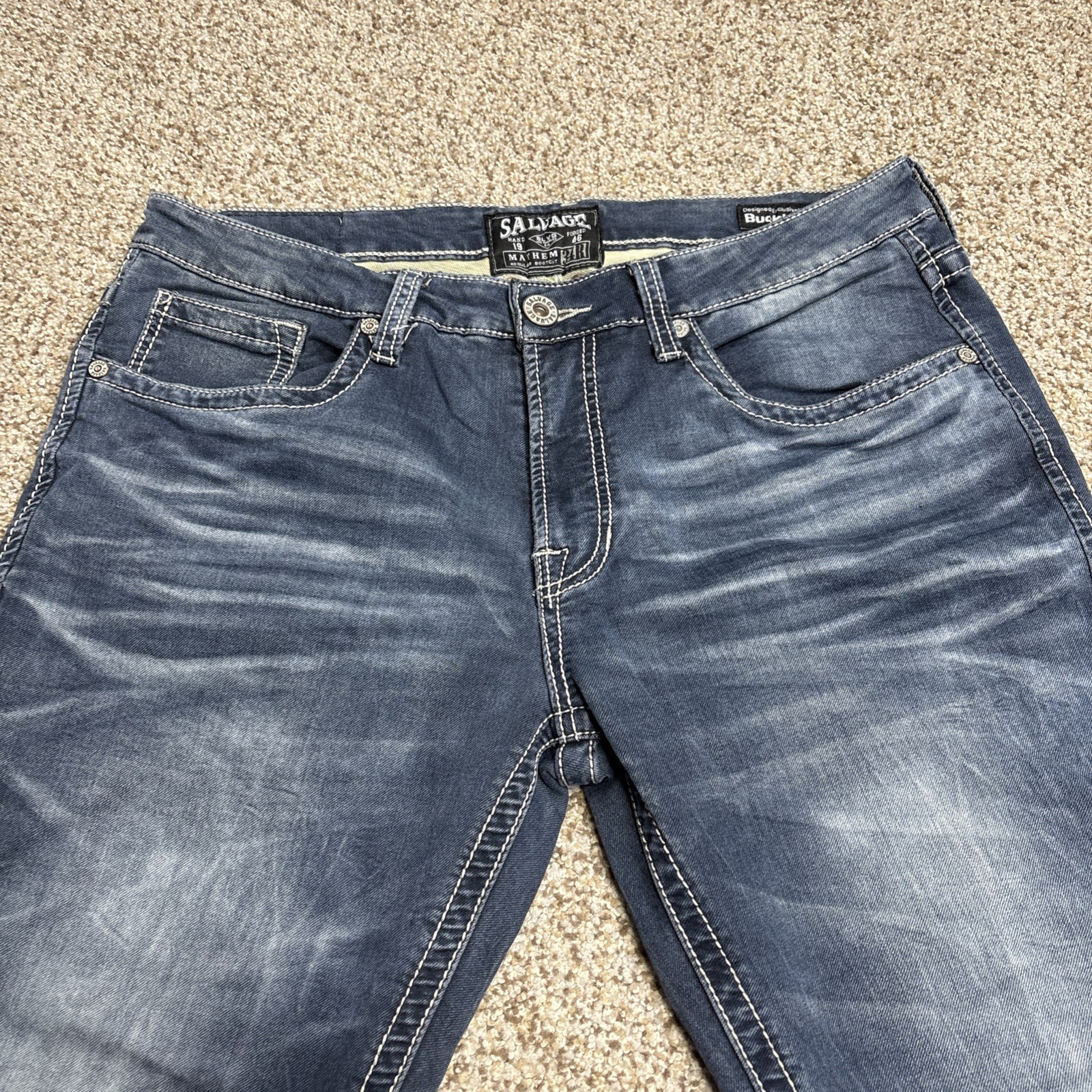 Buckle Salvage Jeans Mens 34R Mayhem Bootcut Stretch Denim Fits 35 X 27.5 - View 2