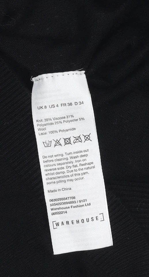 Camiseta Warehouse feminina preta gola redonda renda tamanho 8 - Imagem 3 de 4