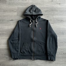 Vintage Polo Ralph Lauren Waffle Lined Zip Up Hoodie Men  s 2XL Black Pony Preppy