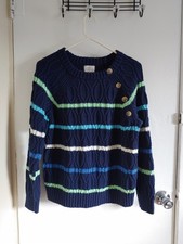 NWOT St. John's Bay Navy Striped CableKnit Sweater Button Accent Women's Large
