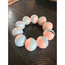 1950s Baby Teether Rattle Ring - Pink Blue Nursery Toy - Mid Century Infant Toy
