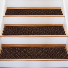 15 PCS 8x30 Inch Brown Lines NonSlip Carpet Stair Treads Indoor Wooden Steps
