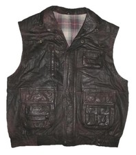 Men's Leather Vest Outdoor Sleeveless Leather Jacket Dark Brown 2XL