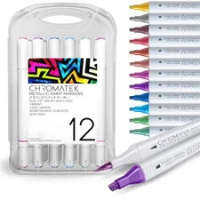 Dual Tip Metallic Paint Markers - 12 Colors Brush & Chisel Tip Paint Pens for...