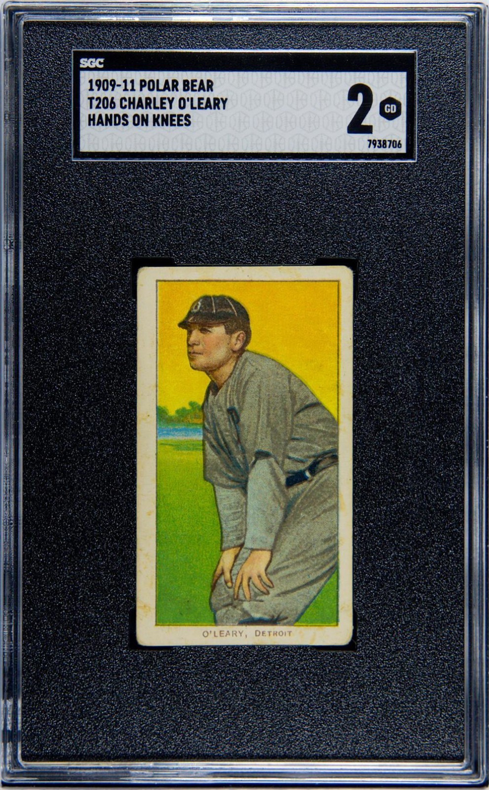1909-11 T206 CHARLES O'LEARY HANDS ON KNEES DETROIT TIGERS POLAR BEAR BACK SGC 2