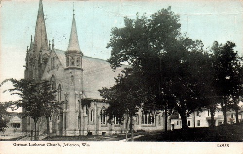 POSTCARD GERMAN LUTHERAN CHURCH JEFFERSON WISCONSIN - 1919