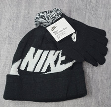 Nike Kids Youth Swoosh Pom Beanie Gloves Set Black Color 8-20 Free Shipping