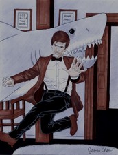 DR WHO MATT SMITH THE 11TH DOCTOR & FLYING FOG SHARK FINE ART ORIGINAL COMIC ART