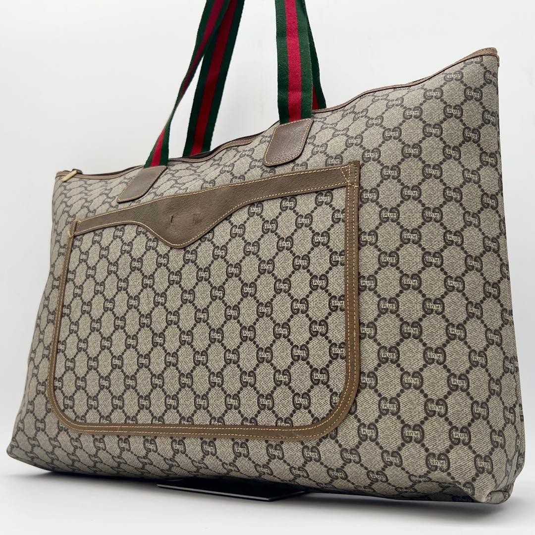 GUCCI Vintage GG Sherry Line Tote Bag Brown PVC Leather Made in Italy Authentic