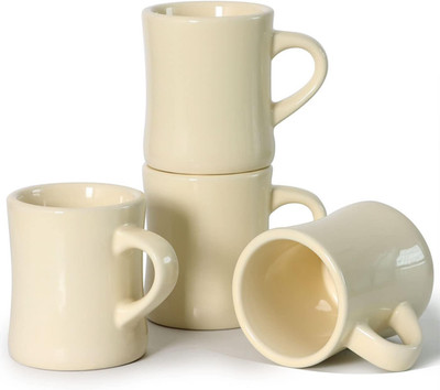 Retro Coffee Cup Set of 4, 10 OZ Heavy Classic Ceramic Diner Mugs Set with Handl