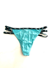 Victoria's Secret PINK Sides Strappy Logo Thong Panty Light Blue