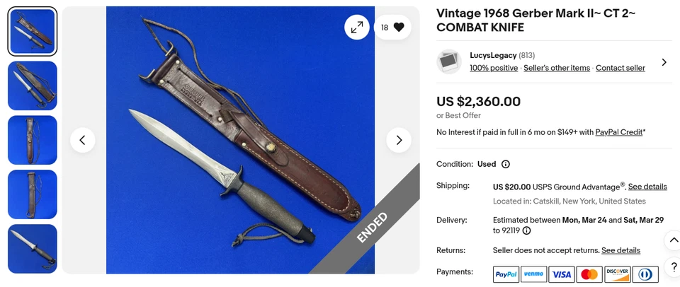 Vietnam De Colección GERBER MARK II~1968~Serie #006755 Empuñadura Lengua Gatos CT2 ¡AHORRA $500! Foto 2 de 4