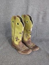 Ariat Ranchero Boys Kids Sz 13.5 Brown/Green Leather Cross Boots  10014122