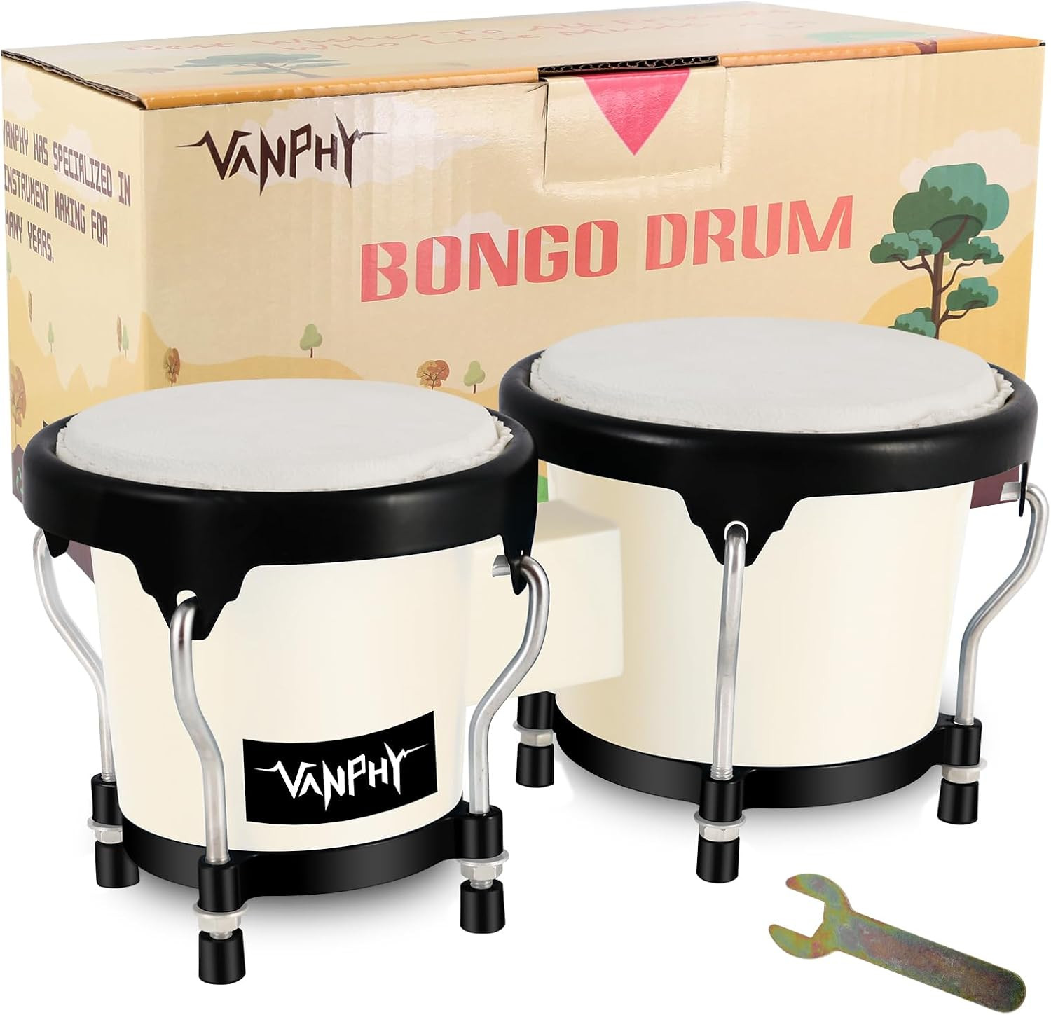 Bongo Drum 4'' and 5'' Set for Adults Beginners White