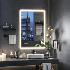 LED Bathroom Mirror, 24X32 Inch Frameless Rounded Corner Vanity Mirror, Dimmable