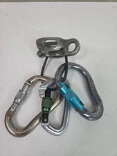 BLACK DIAMOND ATC-GUIDE ALUMINUM CLIMBING ROPE BELAY DEVICE WITH/ 3 CARABINERS