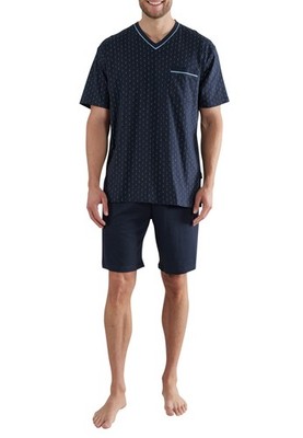 GÖTZBURG Shorty Pyjama Herren kurzer Schlafanzug 2-teilig kurz blau Baumwolle