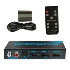 HDMI Switch With Audio 4K 60Hz HDMI2.0b 3 in 1 out Switcher Extractor 1080P 720P