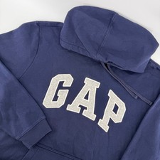 Gap Hoodie Mens XL Navy Blue Core Arch Logo Fleece Pullover Y2K Collegiate