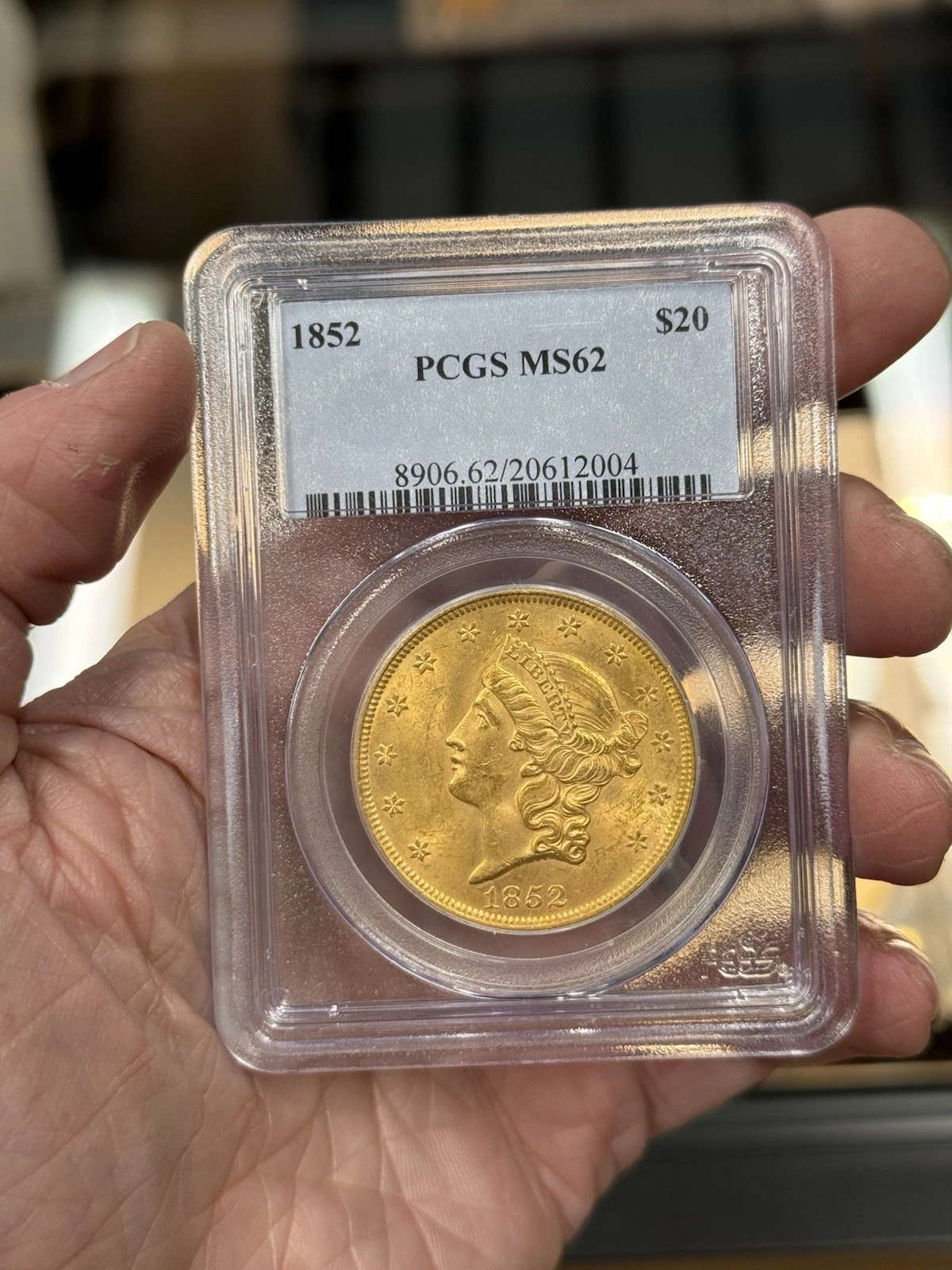 1852 $20 Gold Double Eagle PCGS MS62 Older Holder Stunning Liberty Head Coin